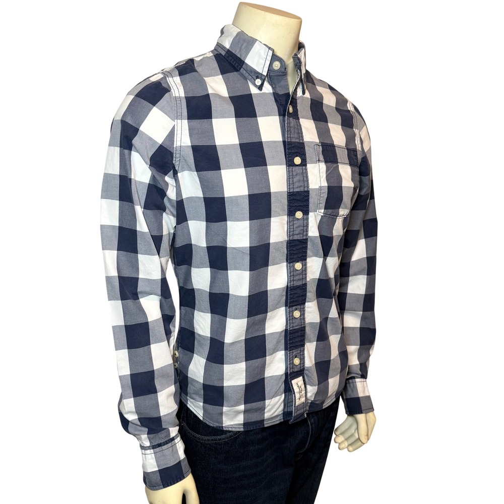 Abercrombie & Fitch Mens Muscle Fit Buffalo Check Button Down Shirt Navy Blue M - Picture 2 of 10